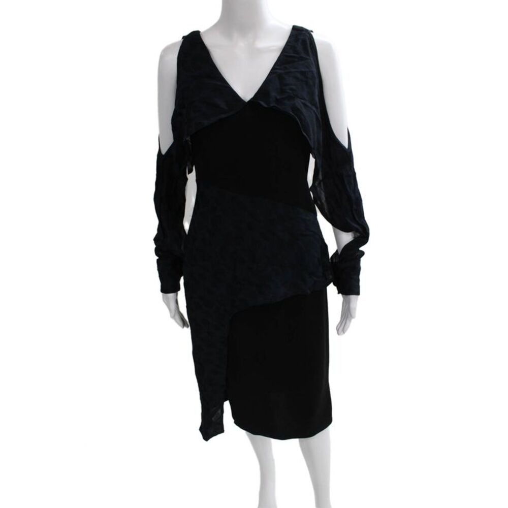 Yigal Azrouel Women Sheath Dress Black V-Neck Long Sleeve Size 2